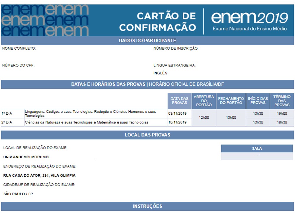 Cartão de confirmação pode ser acessado pelo aplicativo do Inep e pelo site da instituição — Foto: Reprodução/Inep